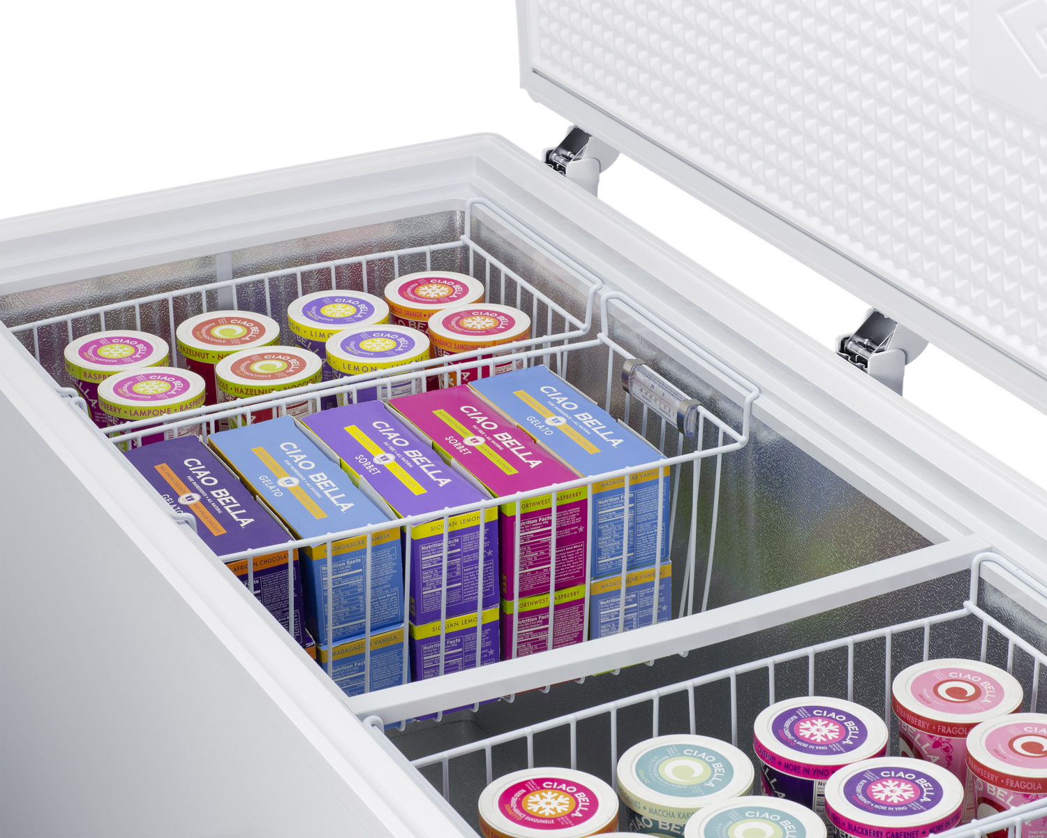 Commercially listed 19.8 cu.ft. manual defrost chest freezer in white with stainless steel corner guards and lock